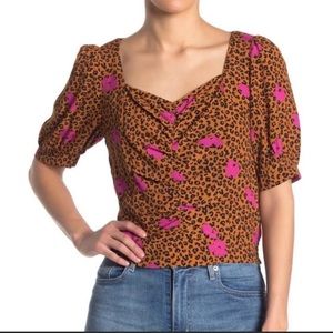 Elodie Cheetah Crop Top w/ Pink Flowers Large